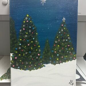 Festive Holiday Canvas with Colorful Trees
